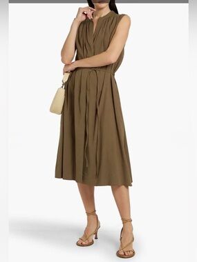 Vince Olive Sleeveless Drawstring Midi Dress